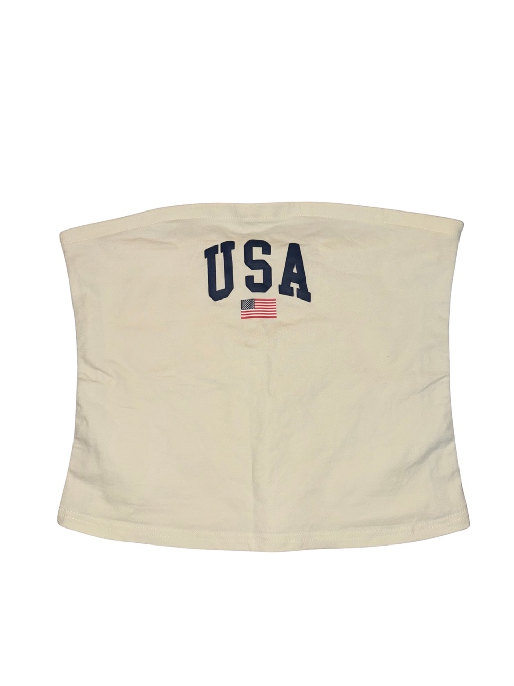 Moonrise Cream Strapless Tube Top with Navy Accent